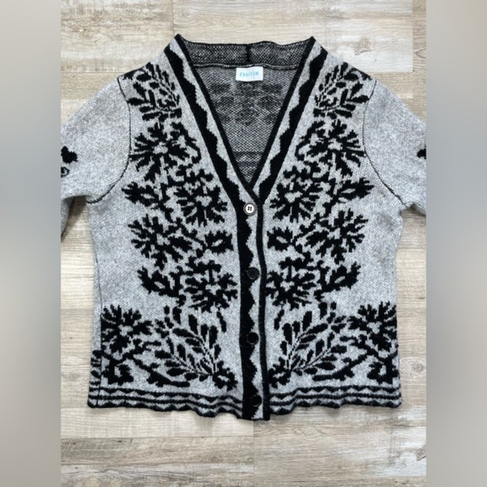 Wool Blend Essitam Zora Mexico Cardigan W/ M Grey Black Floral Knit LN/NWOT - Picture 4 of 10